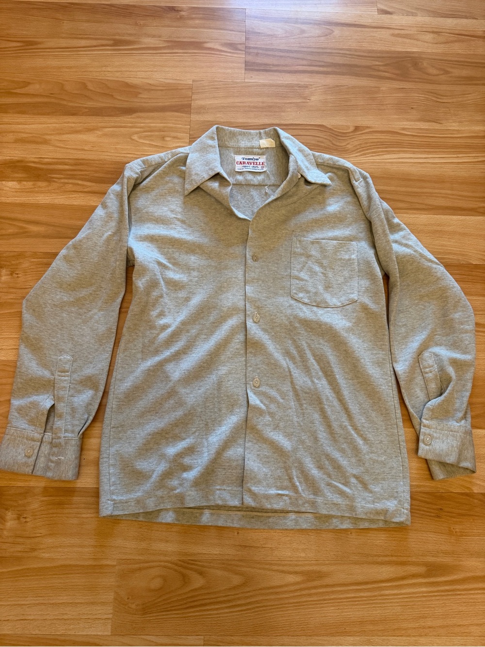 Vintage 70s Tomiya Caravelle Heather Grey Knit Sport Shirt made in Japan